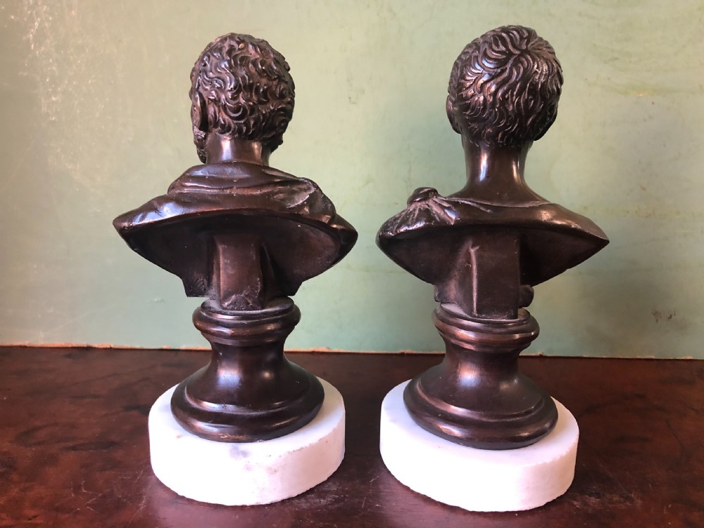 Pair of C19th Italian bronze ‘Grand Tour’ souvenir bust studies of the Roman Emperors Caracalla and Julius Caesar . View VII