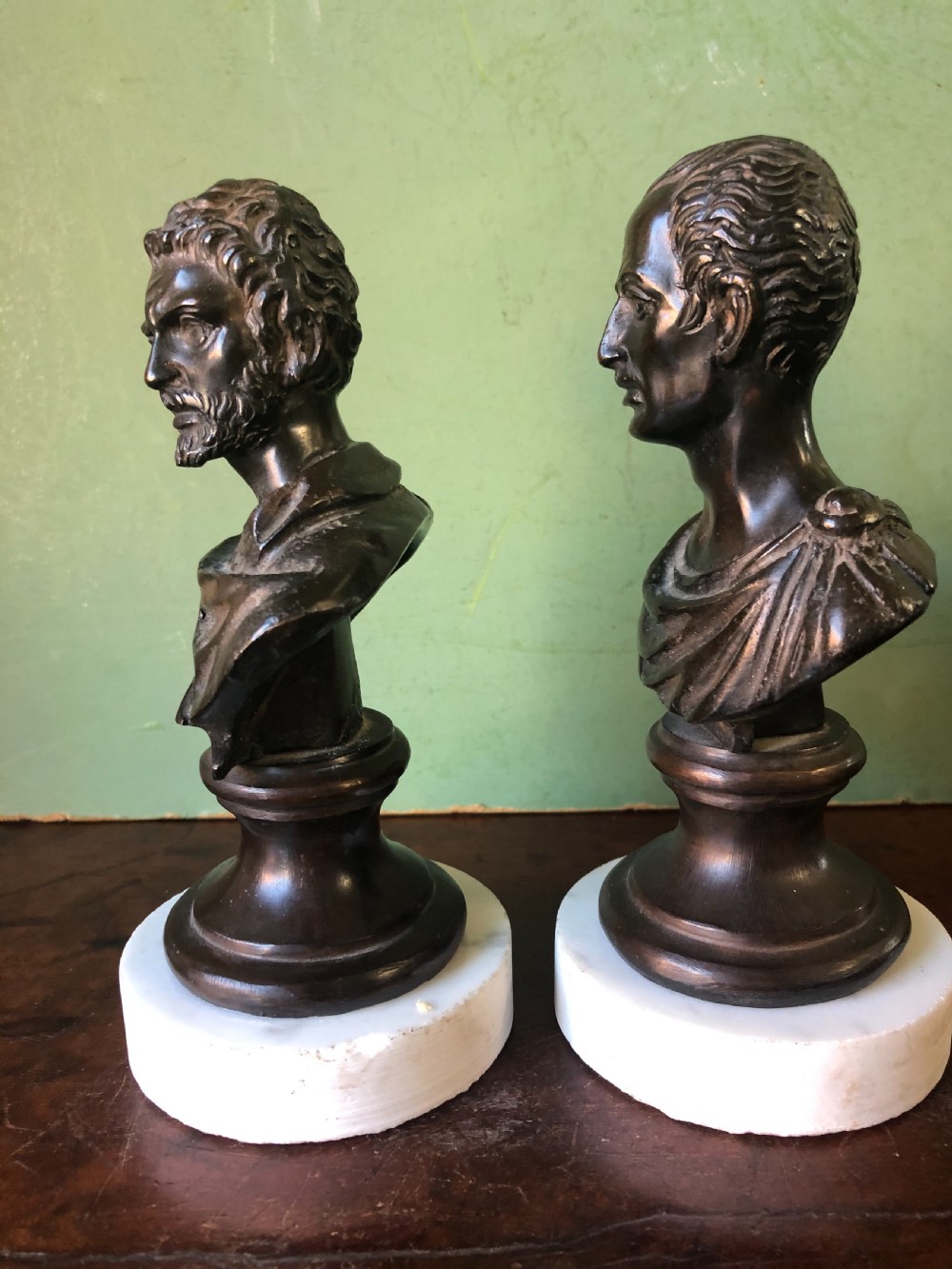 Pair of C19th Italian bronze ‘Grand Tour’ souvenir bust studies of the Roman Emperors Caracalla and Julius Caesar . View VIII