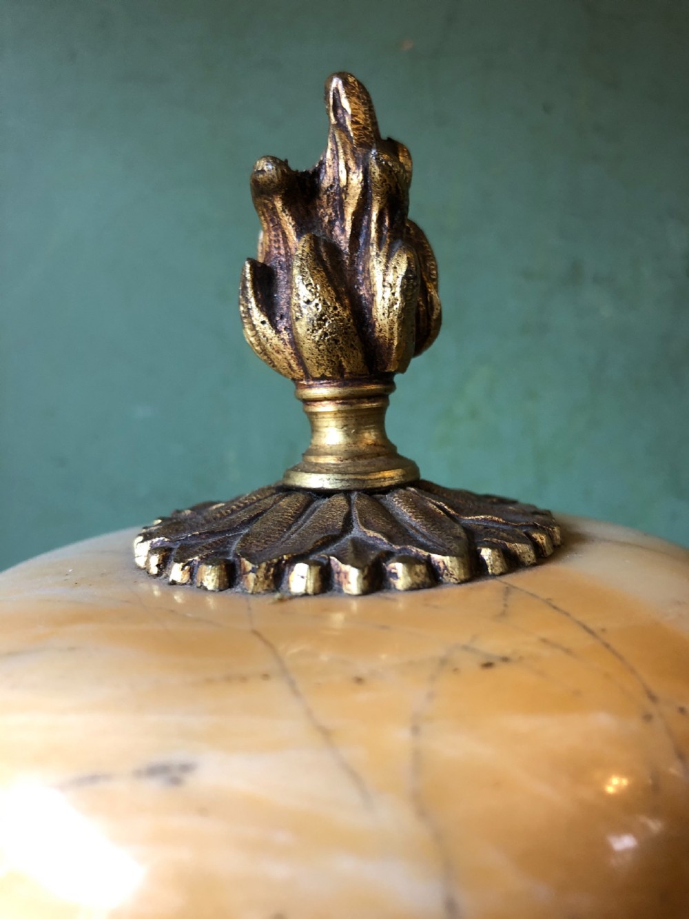 Pair of late C19th/ early C20th French ormolu-mounted ‘giallo di siena’ marble vases or cassolettes. View XIV