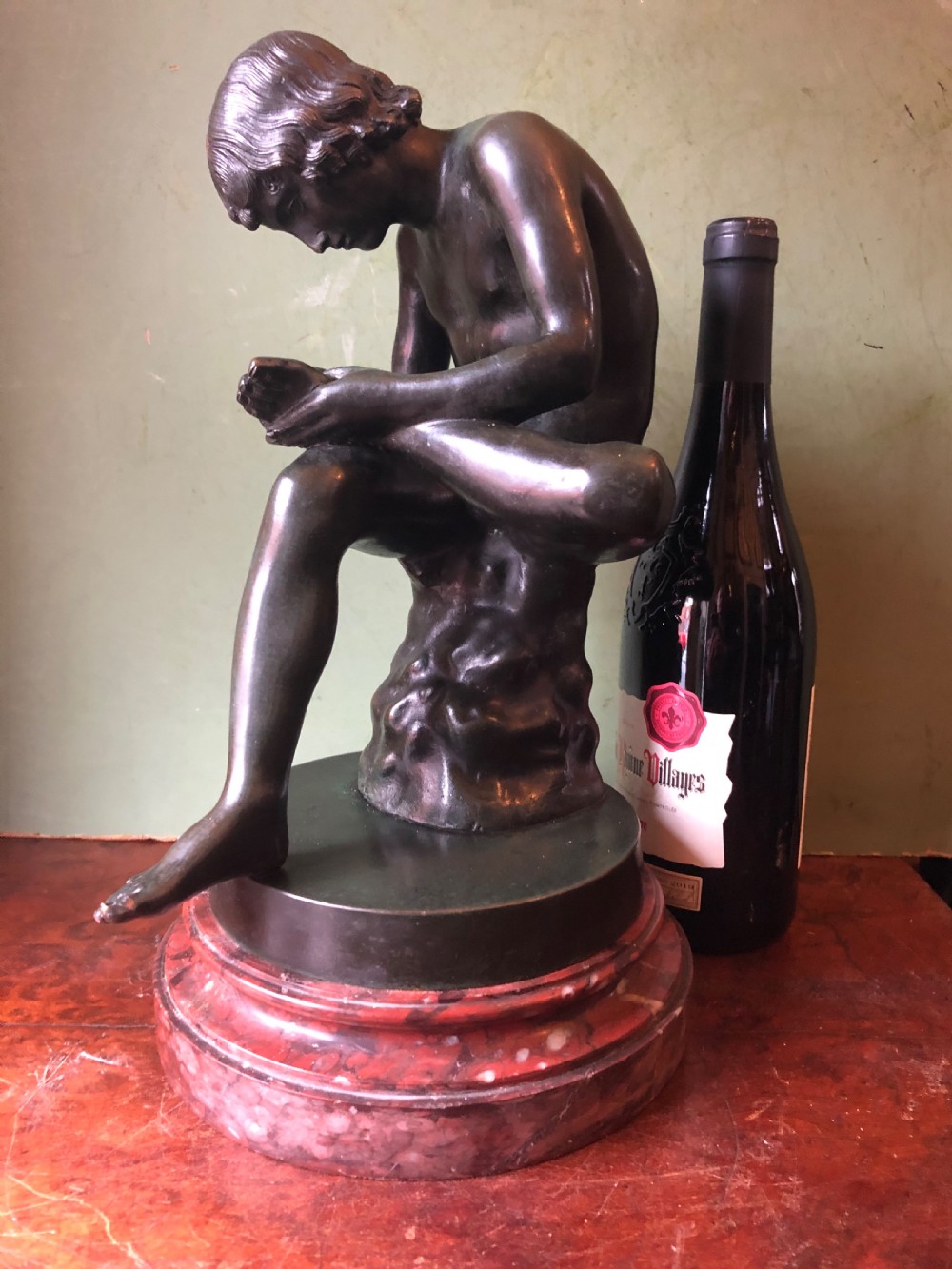 Late C19th Italian bronze ‘Grand Tour’ souvenir reduction sculpture after the antique , “Lo Spinario “.  View XV