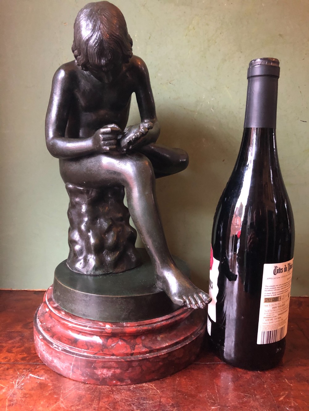 Late C19th Italian bronze ‘Grand Tour’ souvenir reduction sculpture after the antique , “Lo Spinario “.  View XVI
