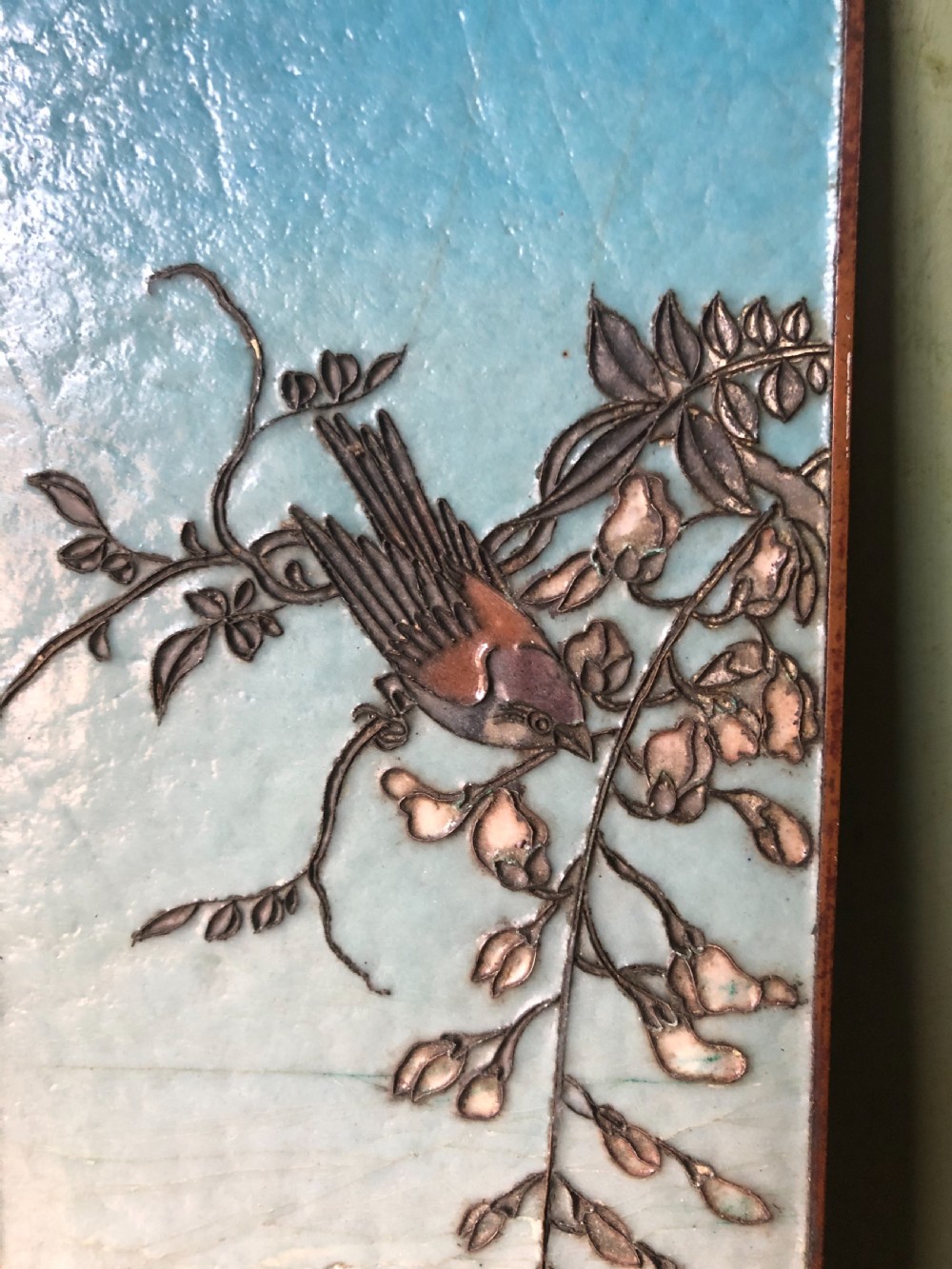 Set of 4 late C19th Japanese Meiji period cloisonné enamel panels forming a continuous image .  View VII