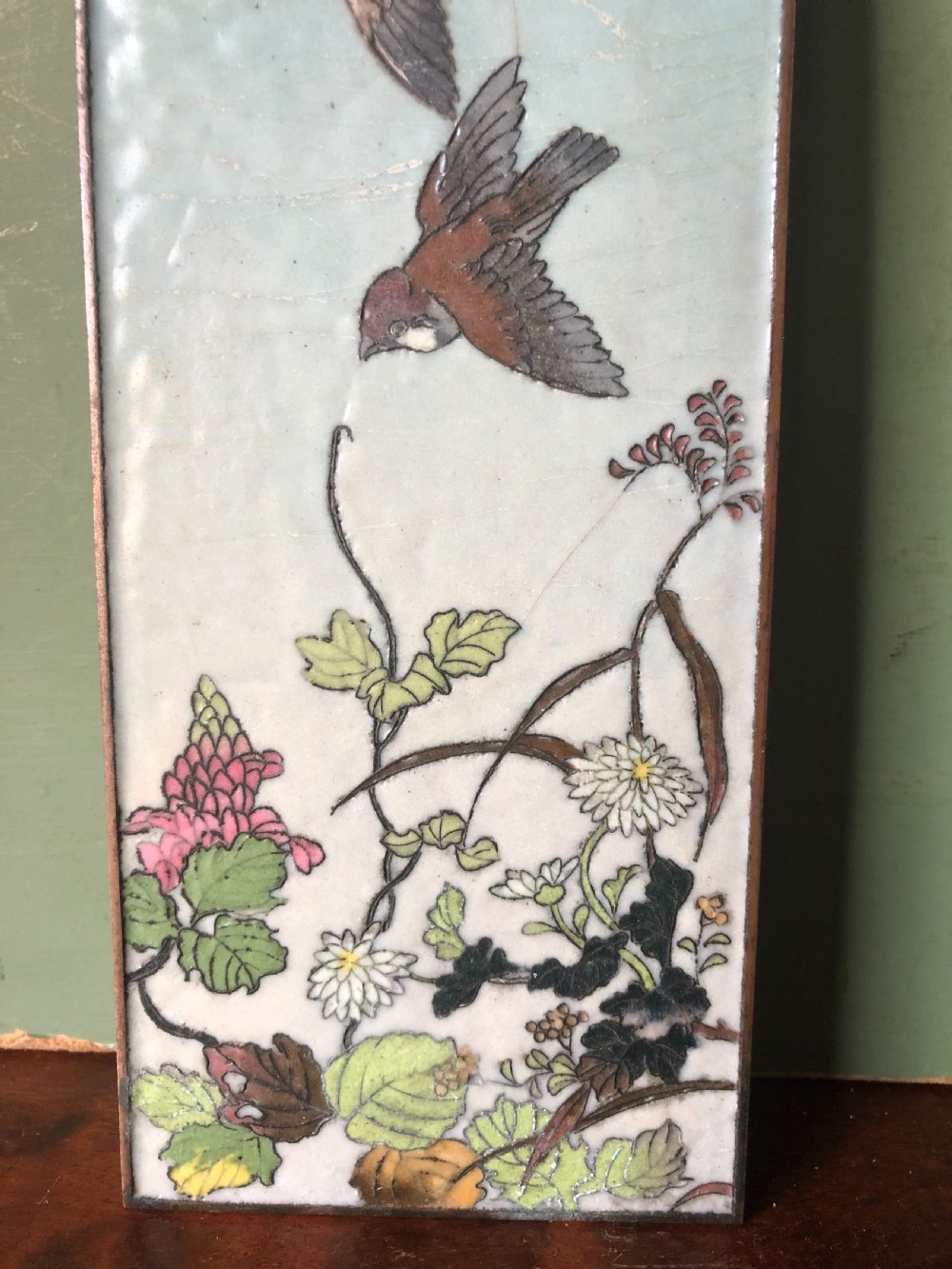 Set of 4 late C19th Japanese Meiji period cloisonné enamel panels forming a continuous image .  View VIII