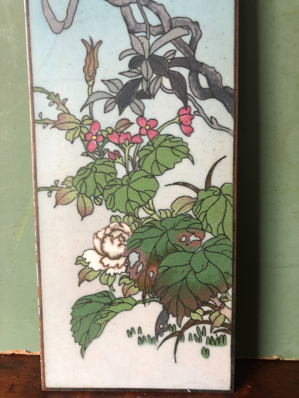 Set of 4 late C19th Japanese Meiji period cloisonné enamel panels forming a continuous image .  View IX