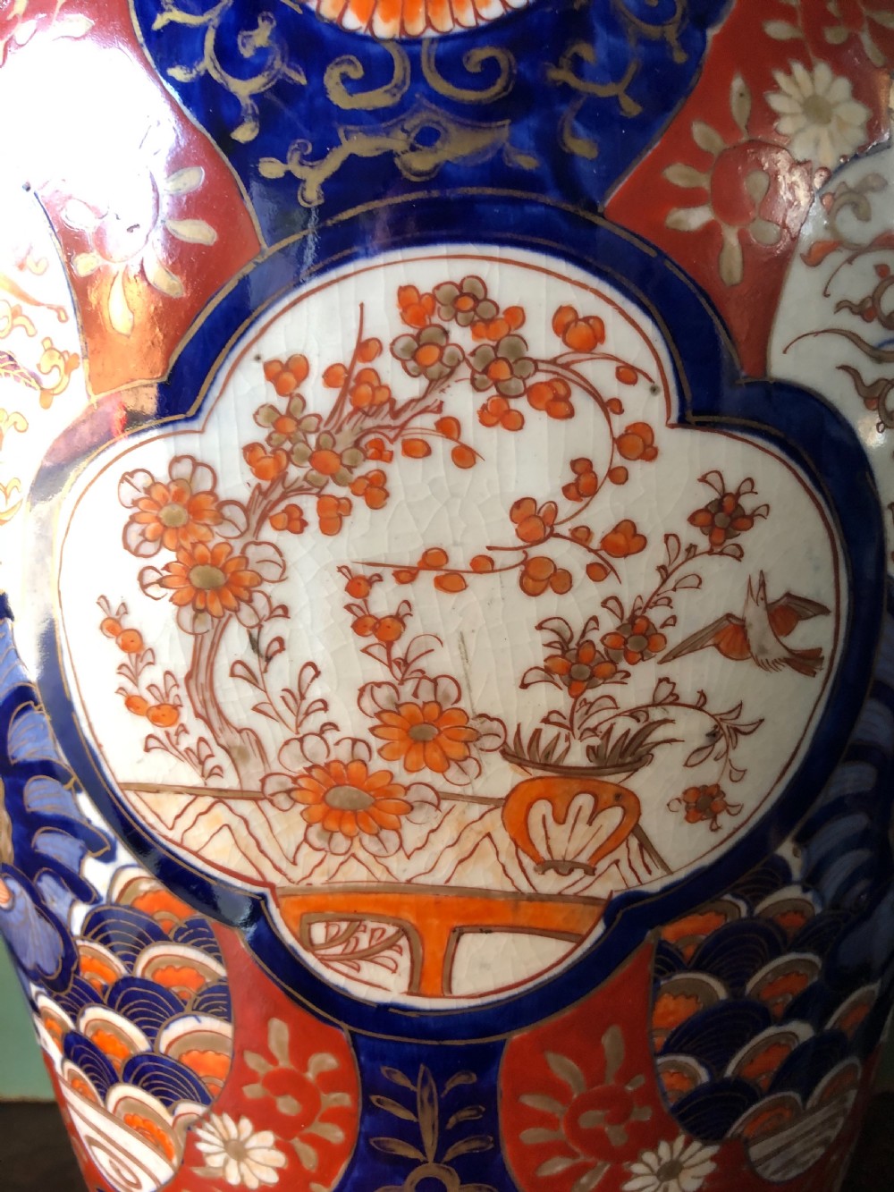 Mid C19th Japanese porcelain vase decorated in the Imari pattern and palette. View VI