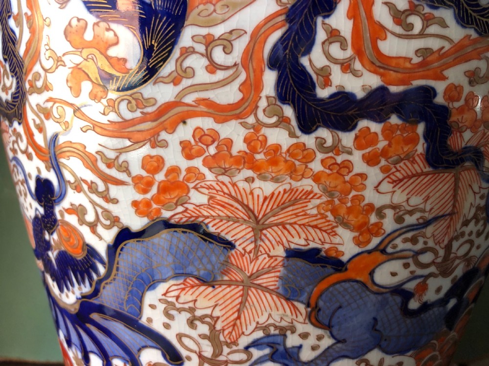 Mid C19th Japanese porcelain vase decorated in the Imari pattern and palette. View VIII