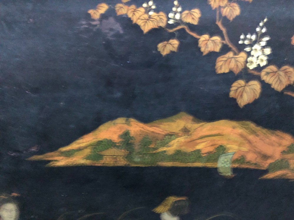 Decorative mid C19th Japanese papier-mâché rectangular tray of good large scale. View VIII