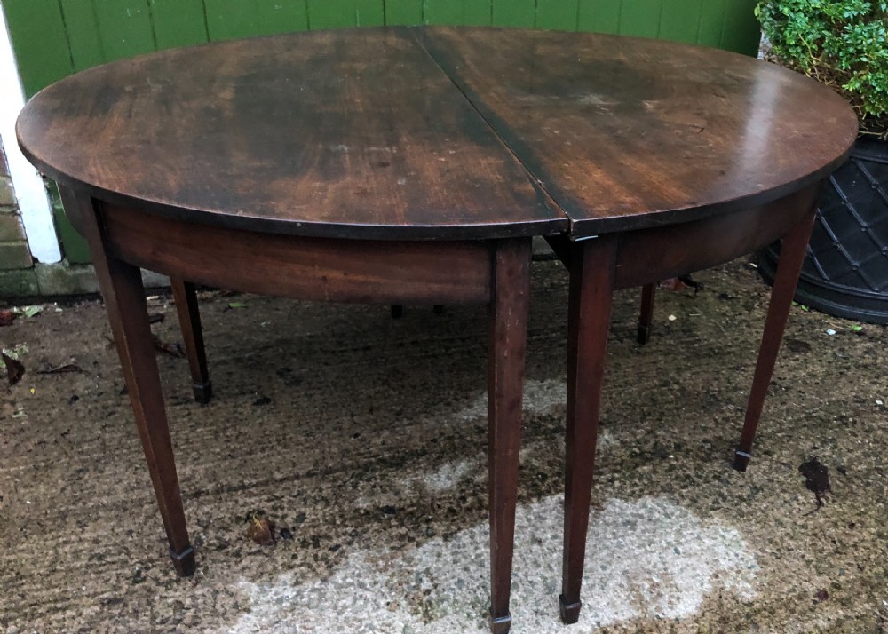 Pair of C18th George III period Cuban mahogany demi-lune tables . View IX