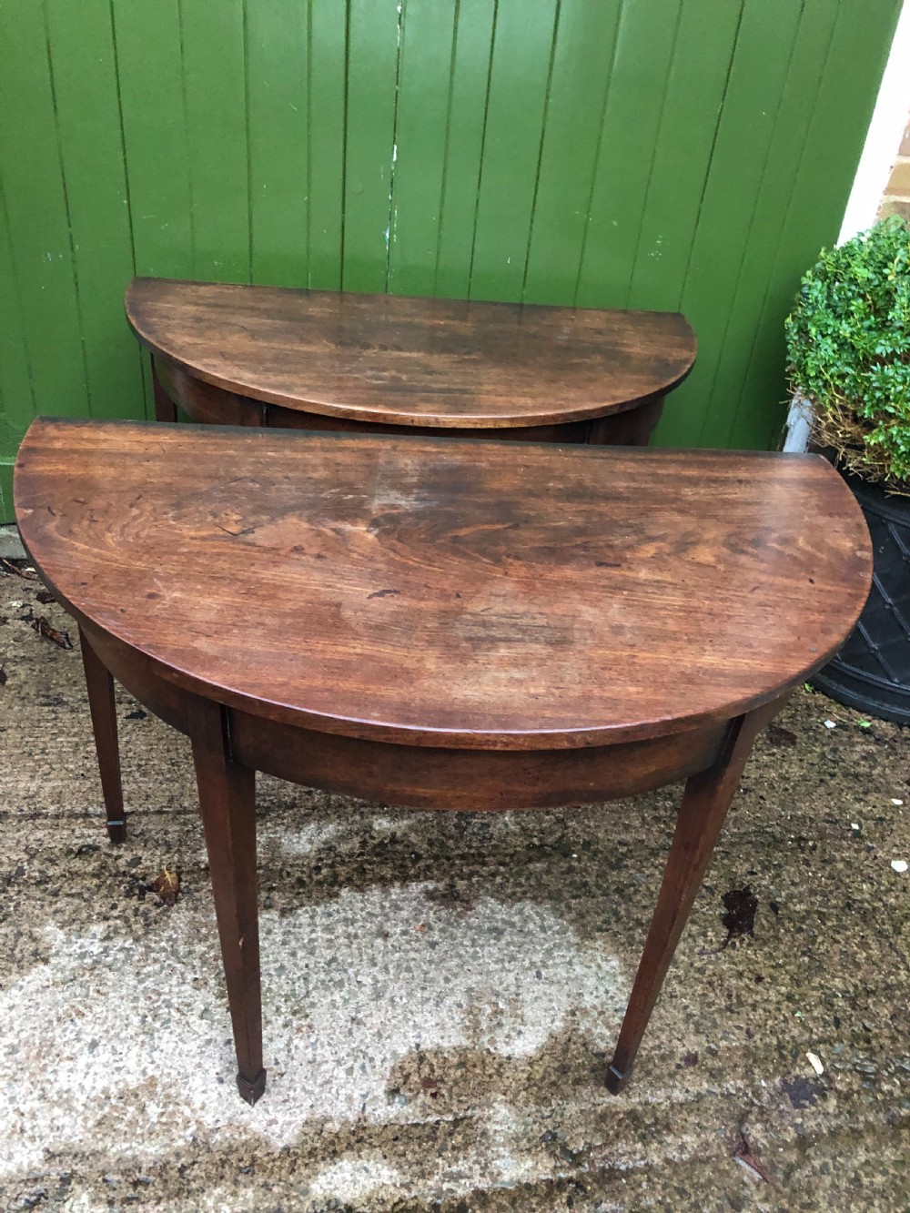 Pair of C18th George III period Cuban mahogany demi-lune tables . View XII