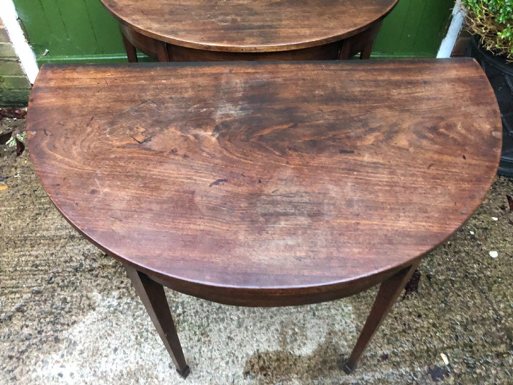 Pair of C18th George III period Cuban mahogany demi-lune tables . View XIII