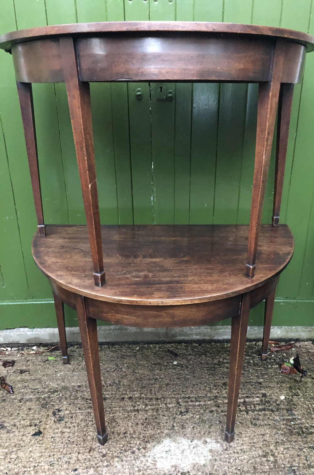 Pair of C18th George III period Cuban mahogany demi-lune tables . View XV
