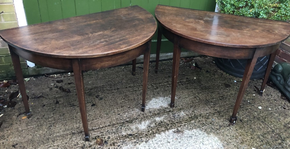 Pair of C18th George III period Cuban mahogany demi-lune tables . View XVI