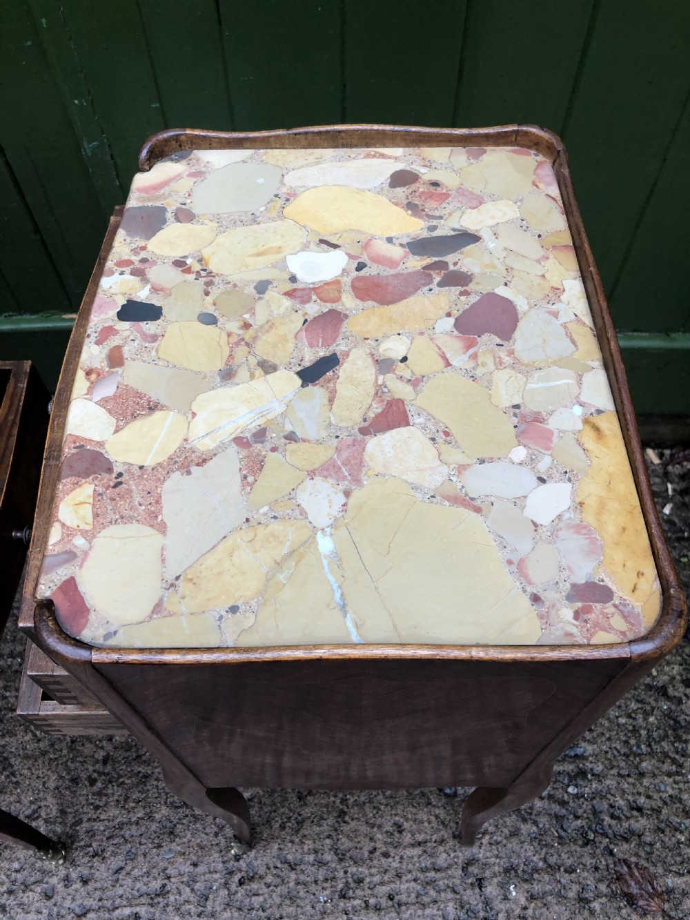 Pair of early C20th French kingwood bedside table with marble tops . View VI