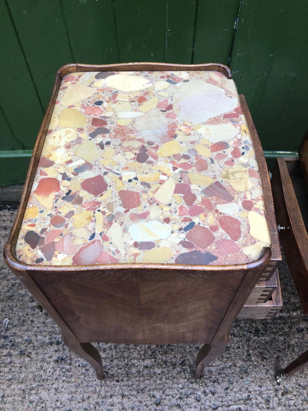 Pair of early C20th French kingwood bedside table with marble tops . View VII