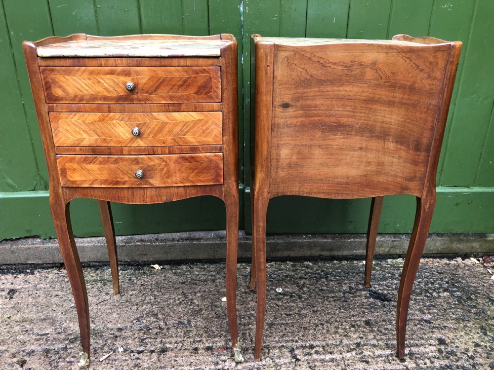 Pair of early C20th French kingwood bedside table with marble tops . View IX