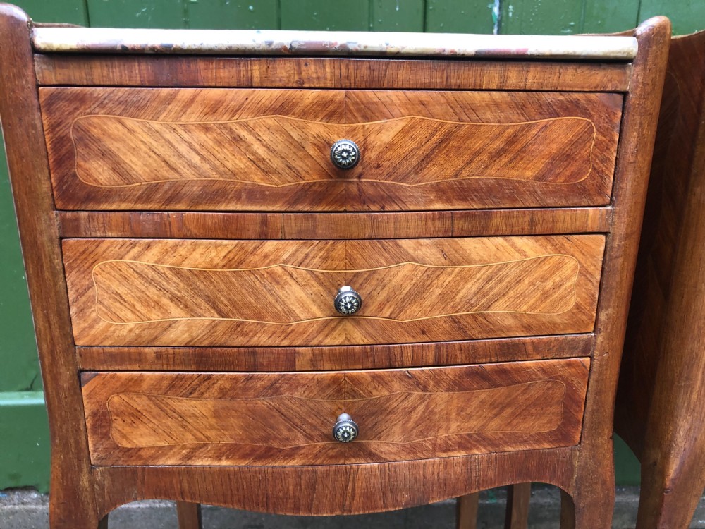 Pair of early C20th French kingwood bedside table with marble tops . View XI