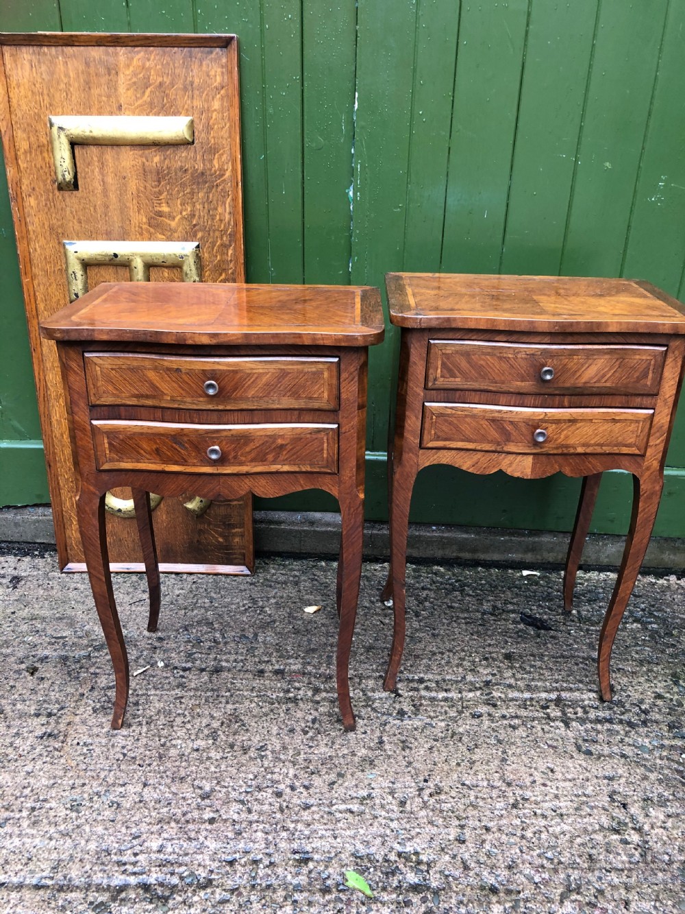 Pair of early C20th French kingwood bedside table with marble tops . View XII