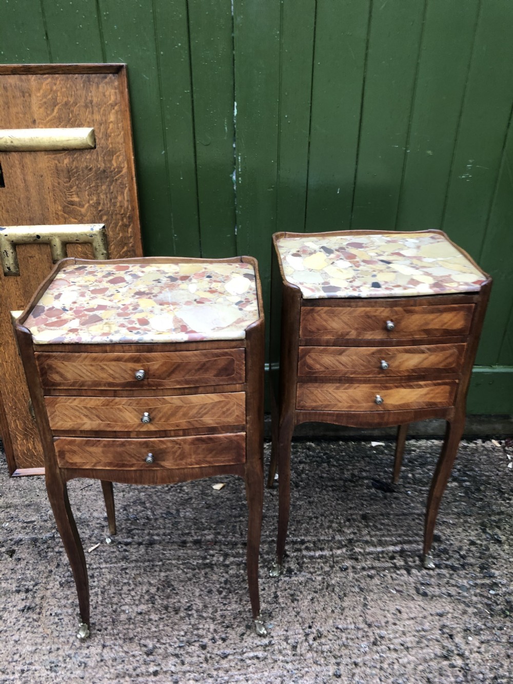 Pair of early C20th French kingwood bedside table with marble tops . View XIII