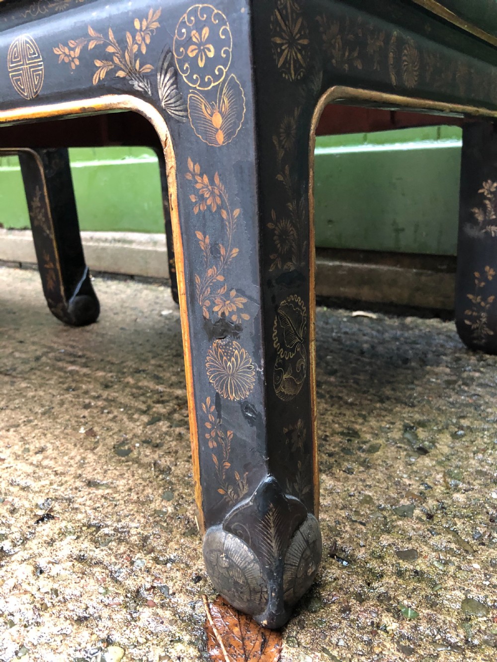 Pair of early C20th Japanese black and gilt lacquer square low tables . View V