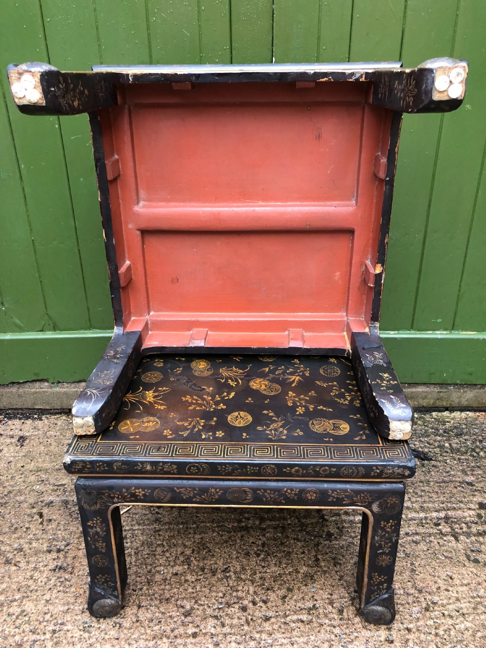 Pair of early C20th Japanese black and gilt lacquer square low tables . View X