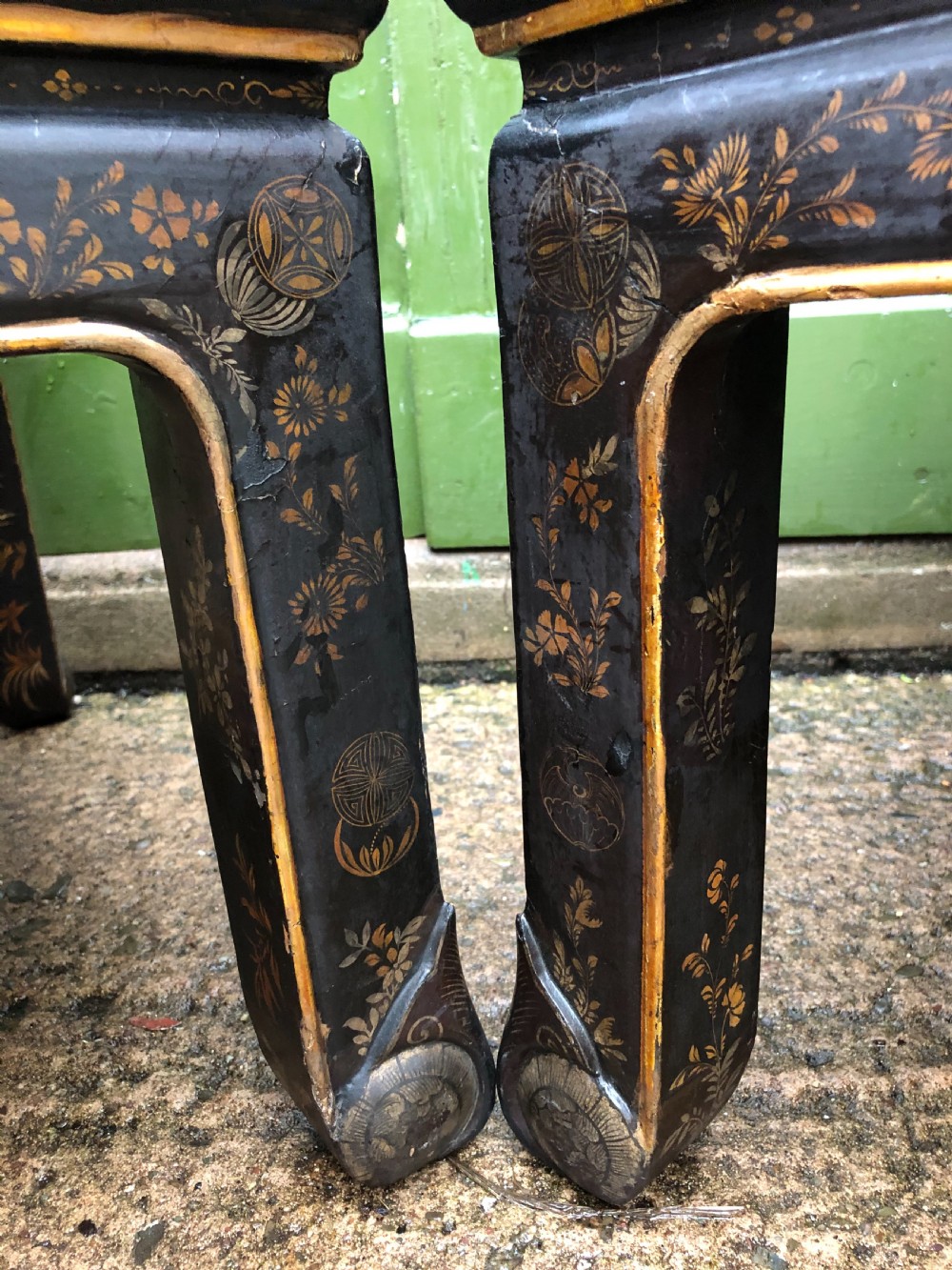 Pair of early C20th Japanese black and gilt lacquer square low tables . View XIV