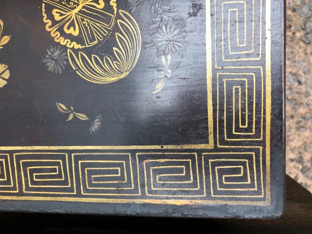 Pair of early C20th Japanese black and gilt lacquer square low tables . View XVIII