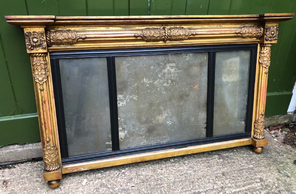 Early C19th Regency period gilt-wood framed overmantel 3-plate ‘landscape’ mirror  View II