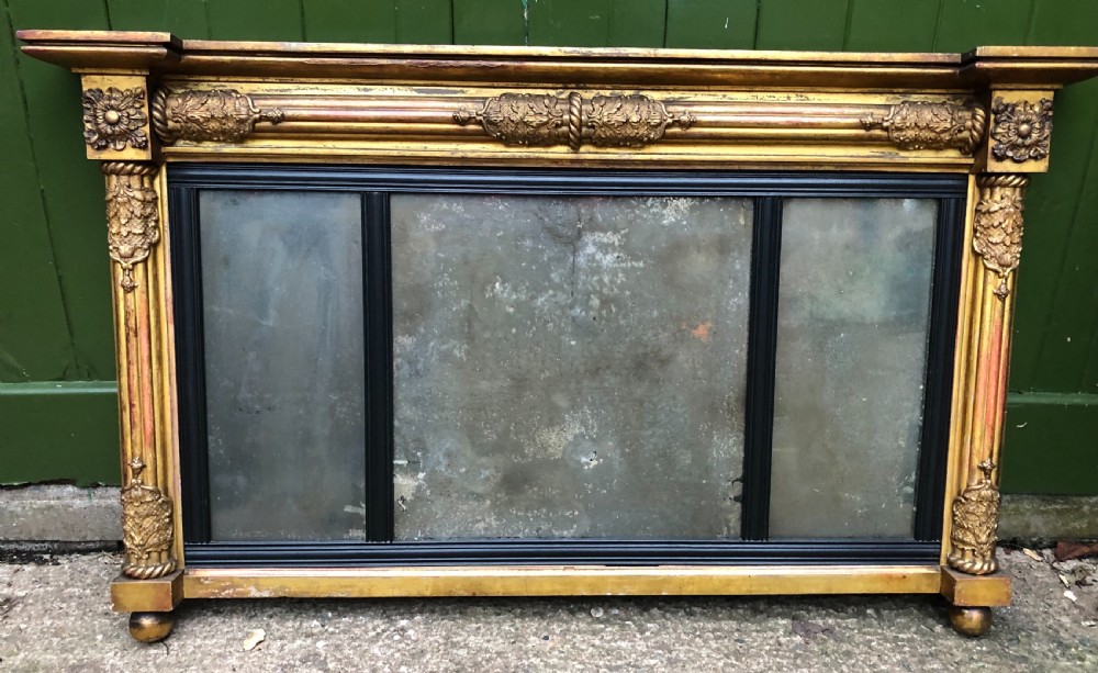 Early C19th Regency period gilt-wood framed overmantel 3-plate ‘landscape’ mirror  View III