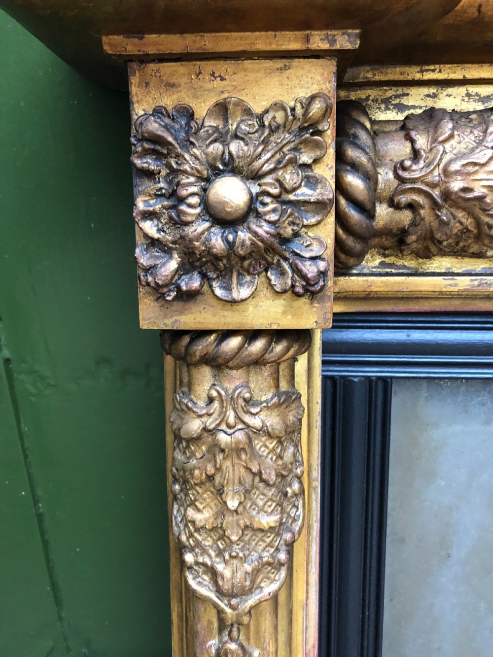 Early C19th Regency period gilt-wood framed overmantel 3-plate ‘landscape’ mirror  View V