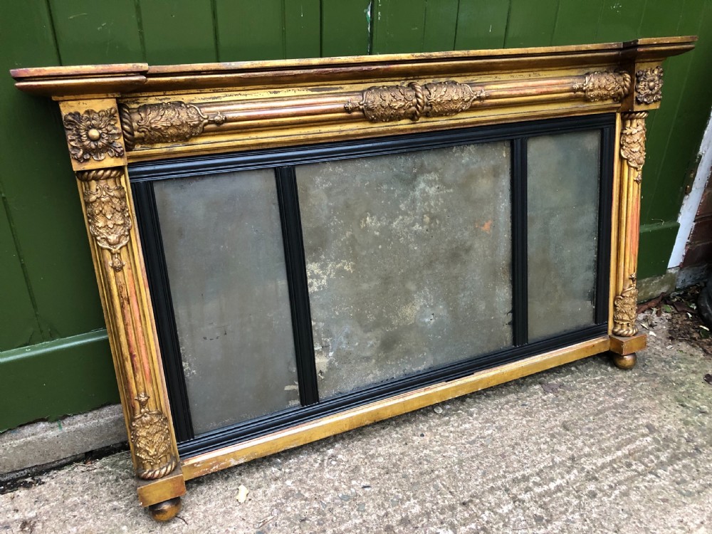 Early C19th Regency period gilt-wood framed overmantel 3-plate ‘landscape’ mirror  View VII