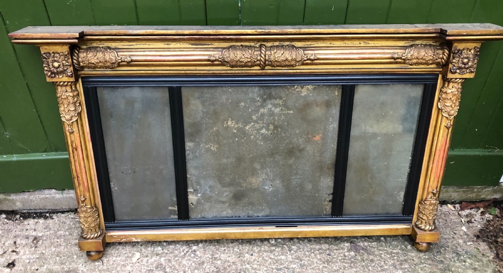 Early C19th Regency period gilt-wood framed overmantel 3-plate ‘landscape’ mirror  View X