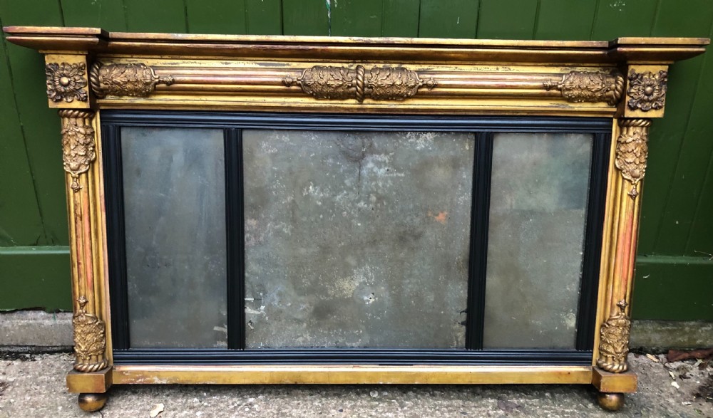 Early C19th Regency period gilt-wood framed overmantel 3-plate ‘landscape’ mirror  View XI