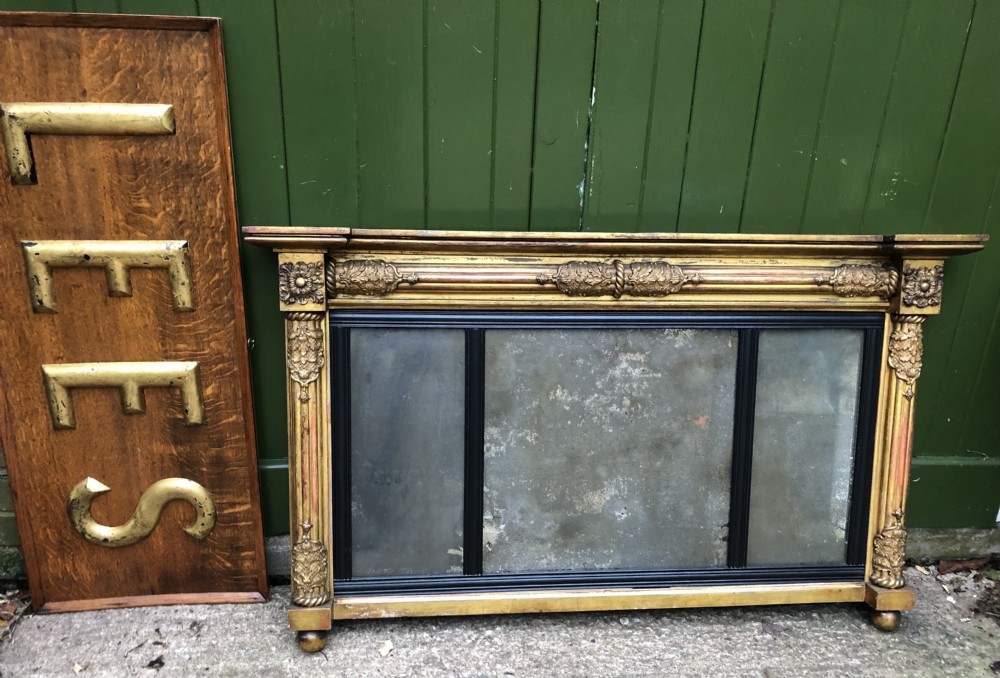 Early C19th Regency period gilt-wood framed overmantel 3-plate ‘landscape’ mirror  View XIII