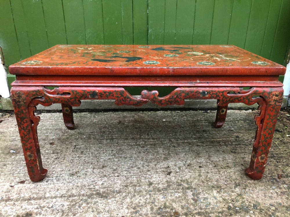 Early C20th Chinese red lacquer oblong ‘Kang’ or coffee table.