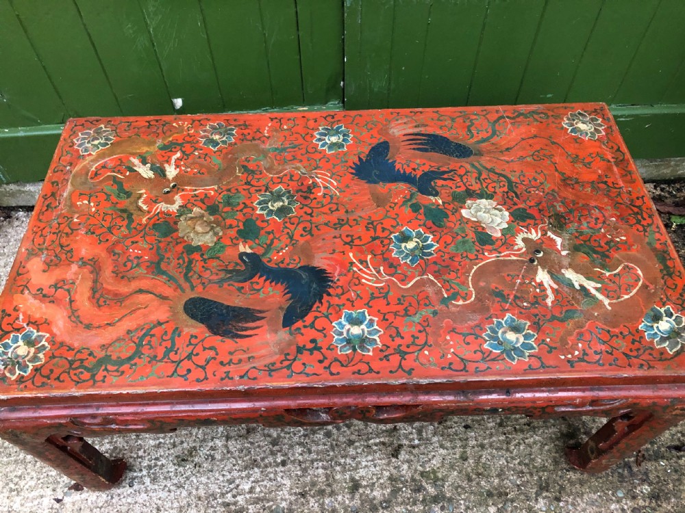 Early C20th Chinese red lacquer oblong ‘Kang’ or coffee table. View III