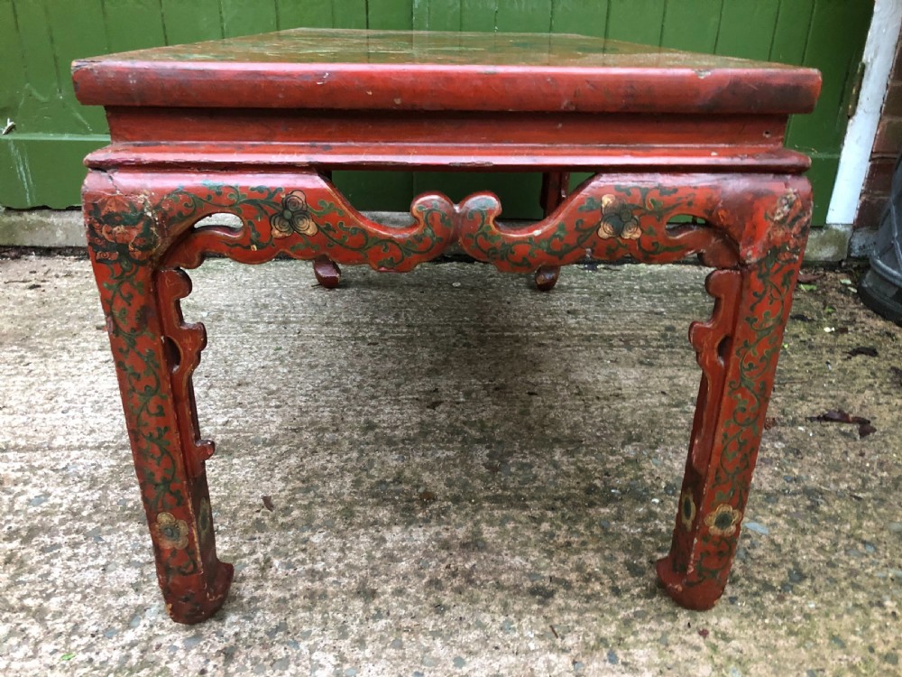 Early C20th Chinese red lacquer oblong ‘Kang’ or coffee table. View V