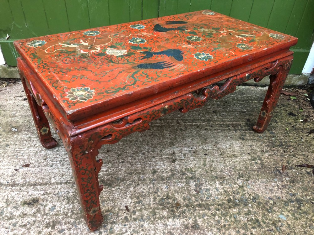 Early C20th Chinese red lacquer oblong ‘Kang’ or coffee table. View VIII