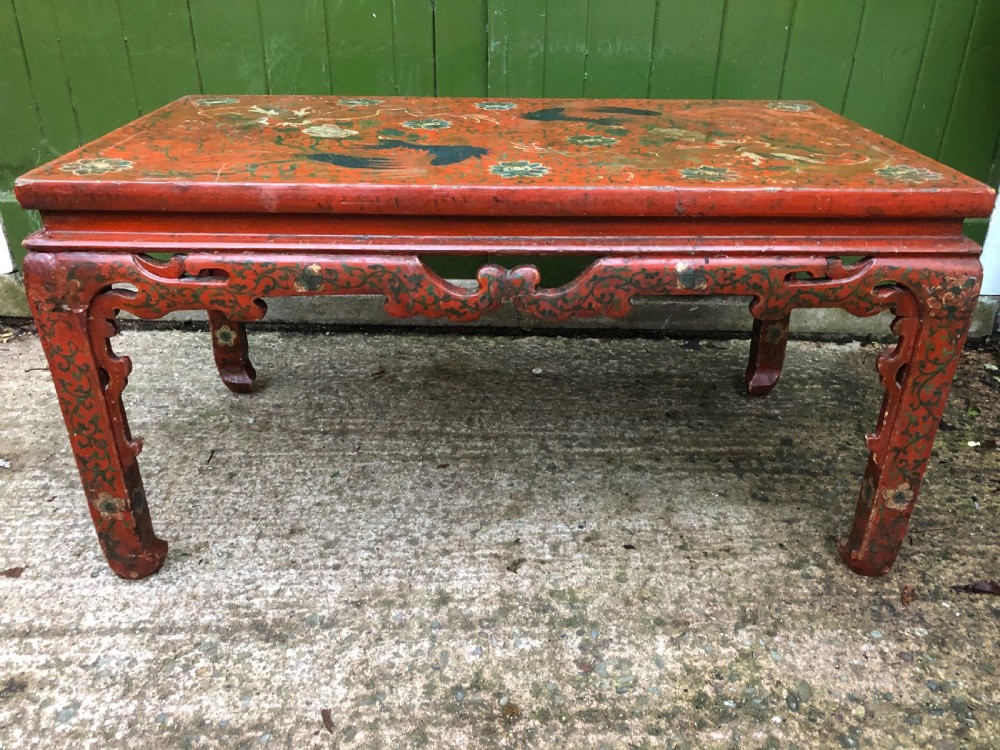 Early C20th Chinese red lacquer oblong ‘Kang’ or coffee table. View X