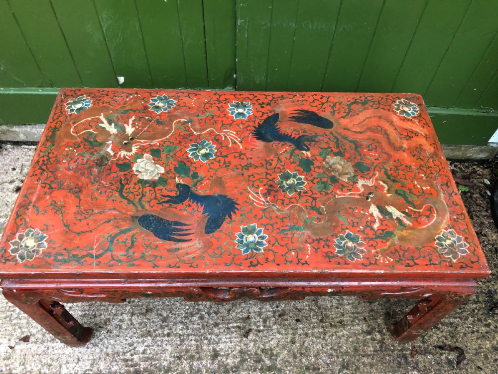 Early C20th Chinese red lacquer oblong ‘Kang’ or coffee table. View XIII