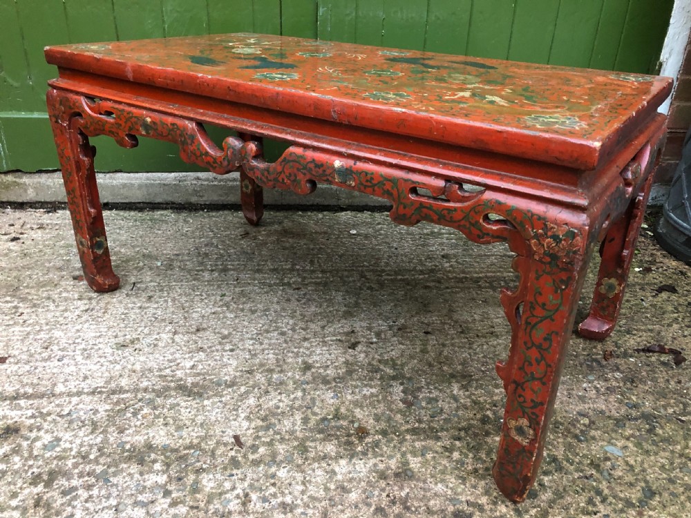 Early C20th Chinese red lacquer oblong ‘Kang’ or coffee table. View XIV