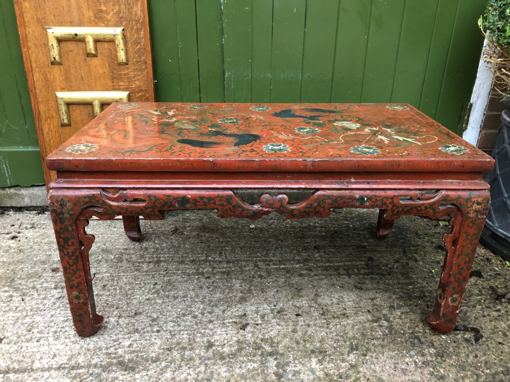 Early C20th Chinese red lacquer oblong ‘Kang’ or coffee table. View XV
