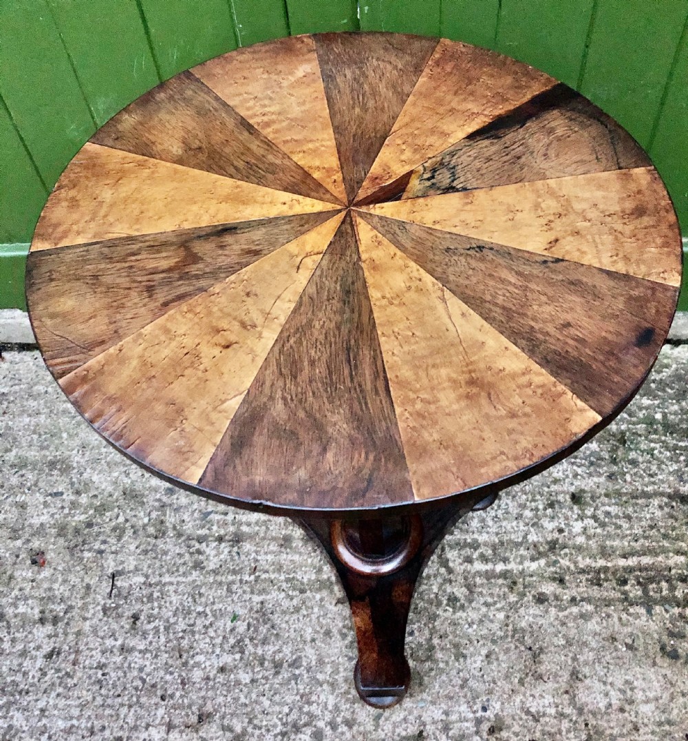 Early C19th George IV period rosewood occasional table with segmented rosewood and burr maple top .  View V