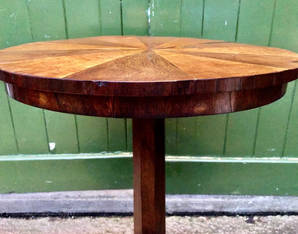 Early C19th George IV period rosewood occasional table with segmented rosewood and burr maple top .  View VII