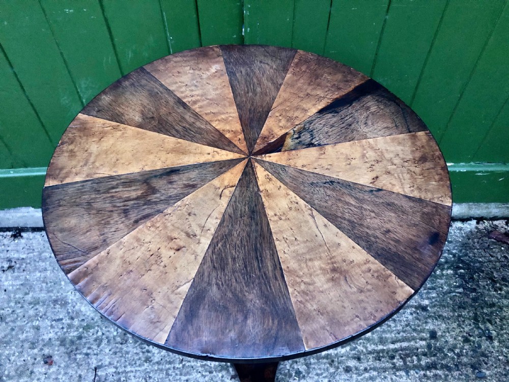 Early C19th George IV period rosewood occasional table with segmented rosewood and burr maple top .  View VIII