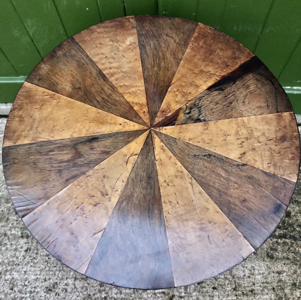 Early C19th George IV period rosewood occasional table with segmented rosewood and burr maple top .  View XIV
