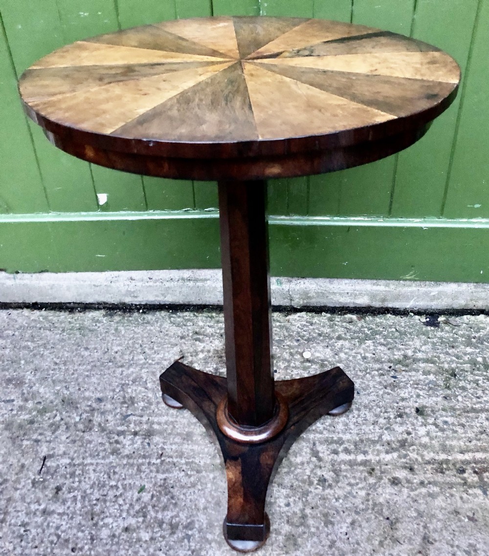 Early C19th George IV period rosewood occasional table with segmented rosewood and burr maple top .  View XV