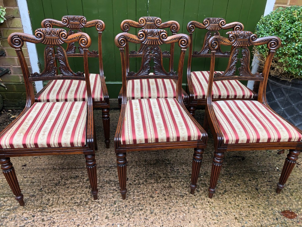 Set of 6 early C19th George IV period carved rosewood dining chairs in the manner of Gillows of Lancaster. View II
