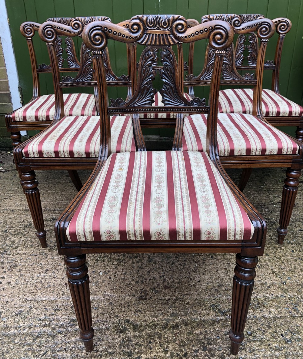 Set of 6 early C19th George IV period carved rosewood dining chairs in the manner of Gillows of Lancaster.