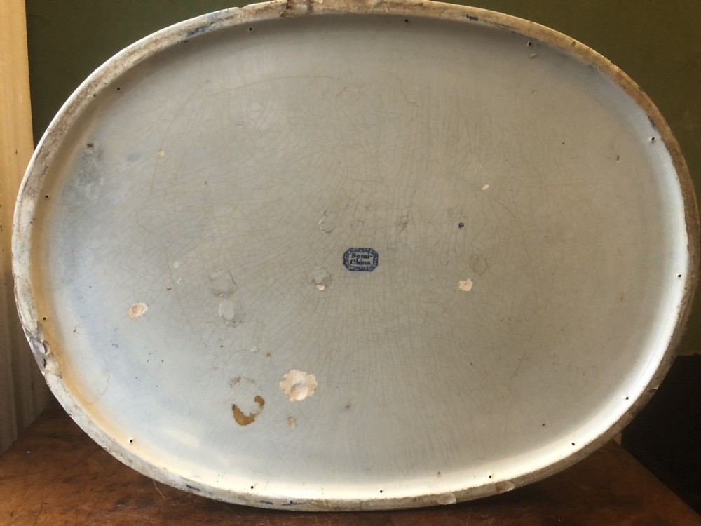Early C19th Mintons blue-and-white transfer print pottery foot-bath . View XVII
