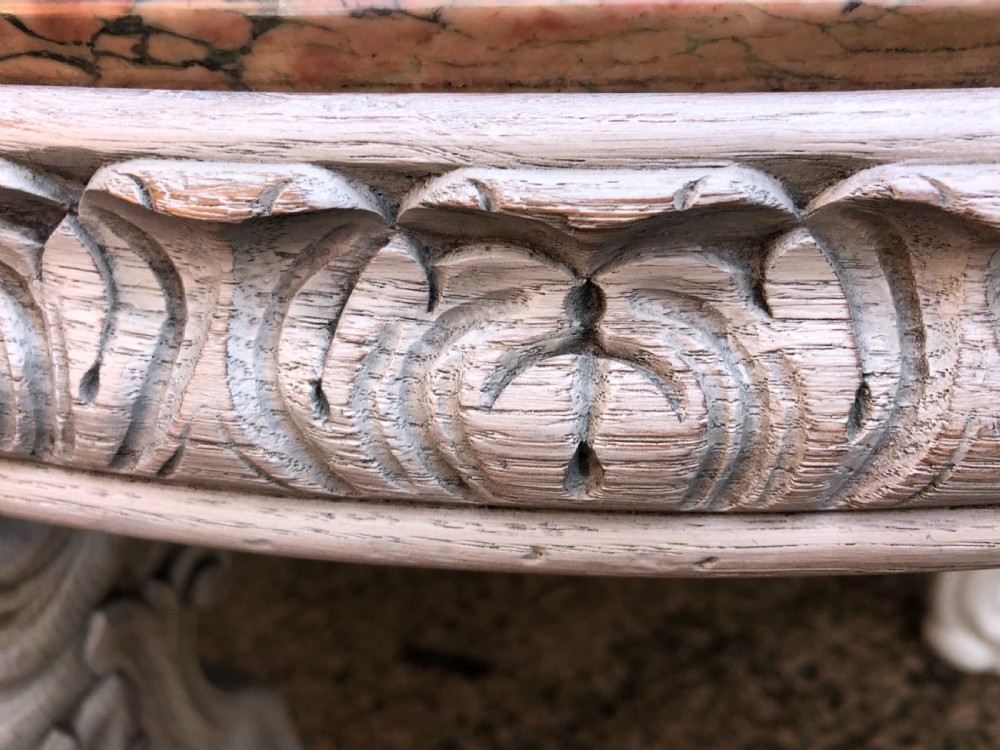 Late C19th decorated circular carved carved table with marble top on ancient Roman style lion monopodia supports. View III